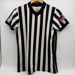 Smitty Referee Shirt Men's M Black White Stripe USA Flag Performance Mesh